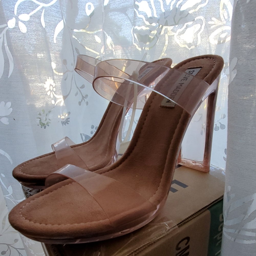 Steve Madden Glassy Clear Block Heel Sandals